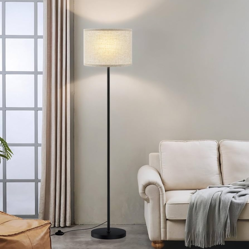 Floor Lamp Slender Silhouette Beige Drum Shade Airy Cozy