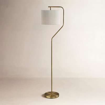 Floor Lamp Slender Stem Matte Black Drum Shade Clean Style