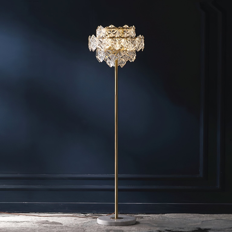 Floor Lamp Slim Brass Silhouette Snowflake Crystal Shade Sculptural