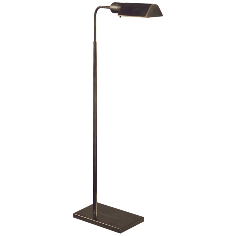 Floor Lamp Slim Bronze Profile Adjustable Swing Arm Minimalist Shade