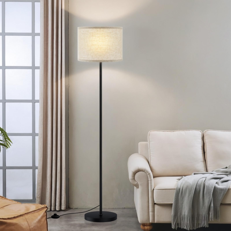 Floor Lamp Slim Pole Textured Shade Minimalist Design
