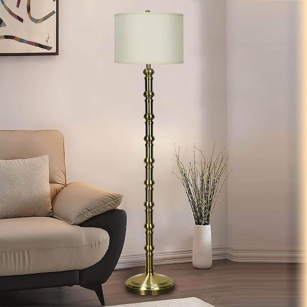 Floor Lamp Soft Gold Stacked Candlestick Base Traditional Drum Shade