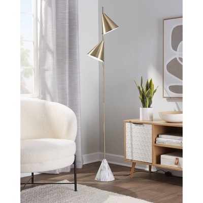 Floor Lamp: Sophisticated Marbled Base Nickel Accents Black Cone