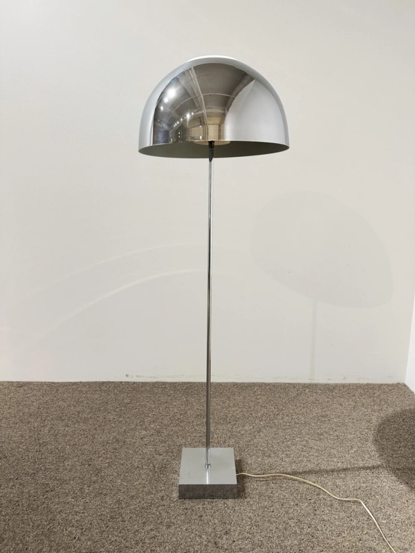 Floor Lamp Spherical Globe Polished Chrome Slender Stem Mid Century