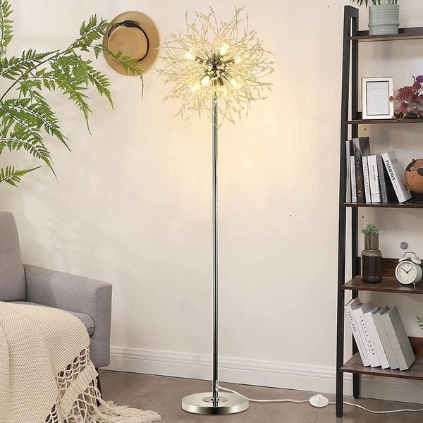 Floor Lamp Spherical Shades Polished Silver Multi Arm Modern Glam