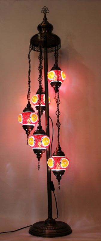 Floor Lamp Spiral Globe Arrangement Red Mosaic Glass Bohemian