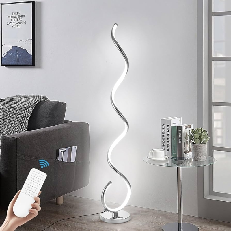 Floor Lamp Spiral Silhouette Matte Black Contemporary Warm LED Glow