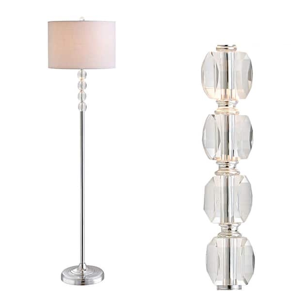 Floor Lamp Stacked Crystal Pedestal Base Polished Chrome Drum Shade Glam