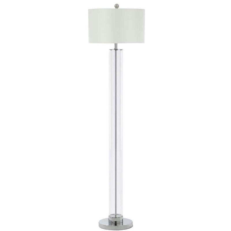 Floor Lamp Stacked Glass Spheres Brass Base Drum Shade