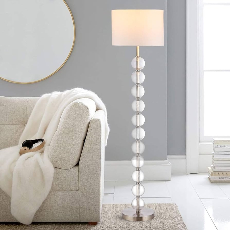 Floor Lamp Stacked Glass Spheres Brushed Nickel Drum Shade