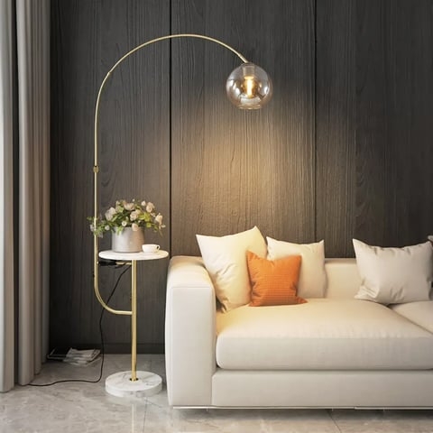 Floor Lamp: Stacked Organic Pebble-Shaped Glass Shades on Gold Stem