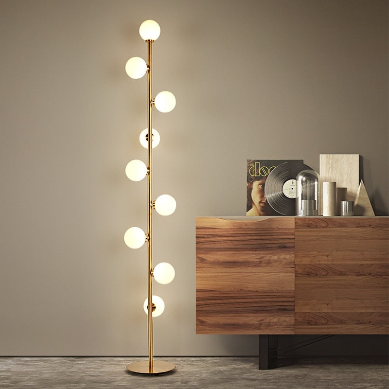 Floor Lamp Staggered Arms Matte Black Frosted Spherical Glass Shades
