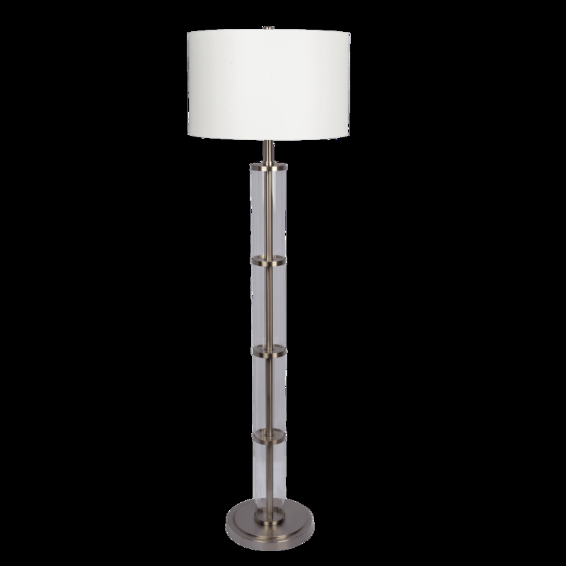 Floor Lamp Staggered Clear Glass Globes Brushed Finish Three Way Switch