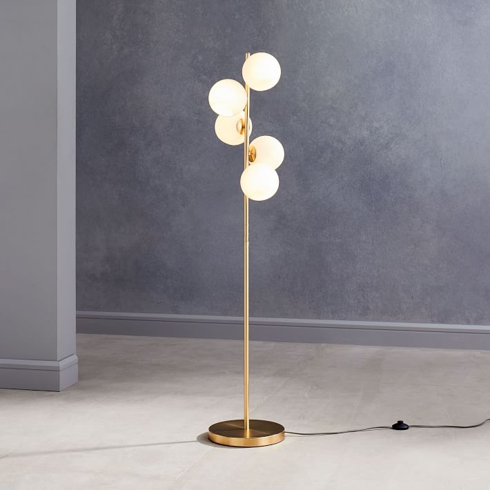 Floor Lamp Staggered Frosted Glass Globes Dark Metal Slim Silhouette
