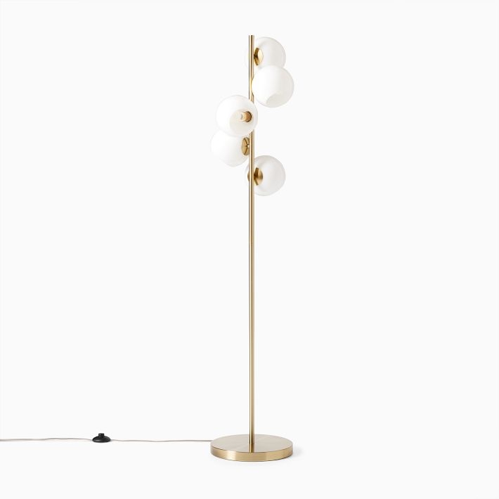Floor Lamp Staggered Height Milk Glass Globes Brass Frame Elegant