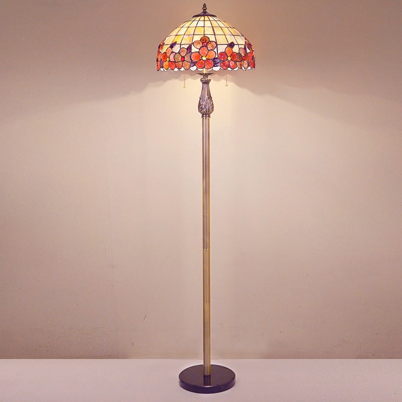 Floor Lamp Stained Glass Shade Floral Pattern Lattice Bowl Uplight
