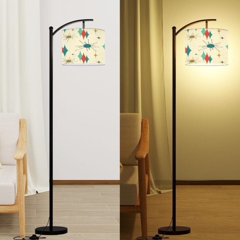 Floor Lamp Starburst Shades Three Arm Arc Teal Orange Retro