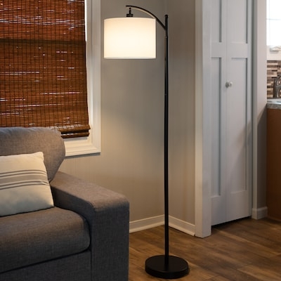 Floor Lamp Stone Base Arched Arm Overhanging Silhouette