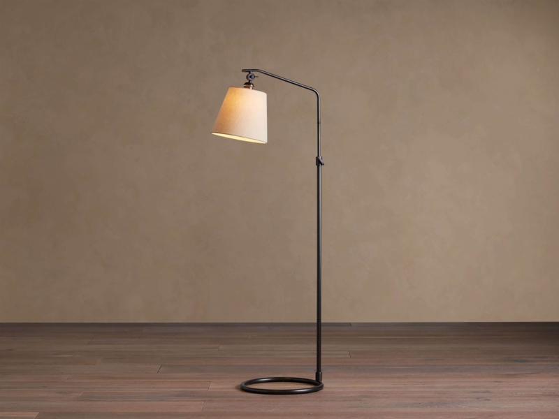 Floor Lamp Stone-Like Rectangular Base Metal Frame Linen-Like Shade