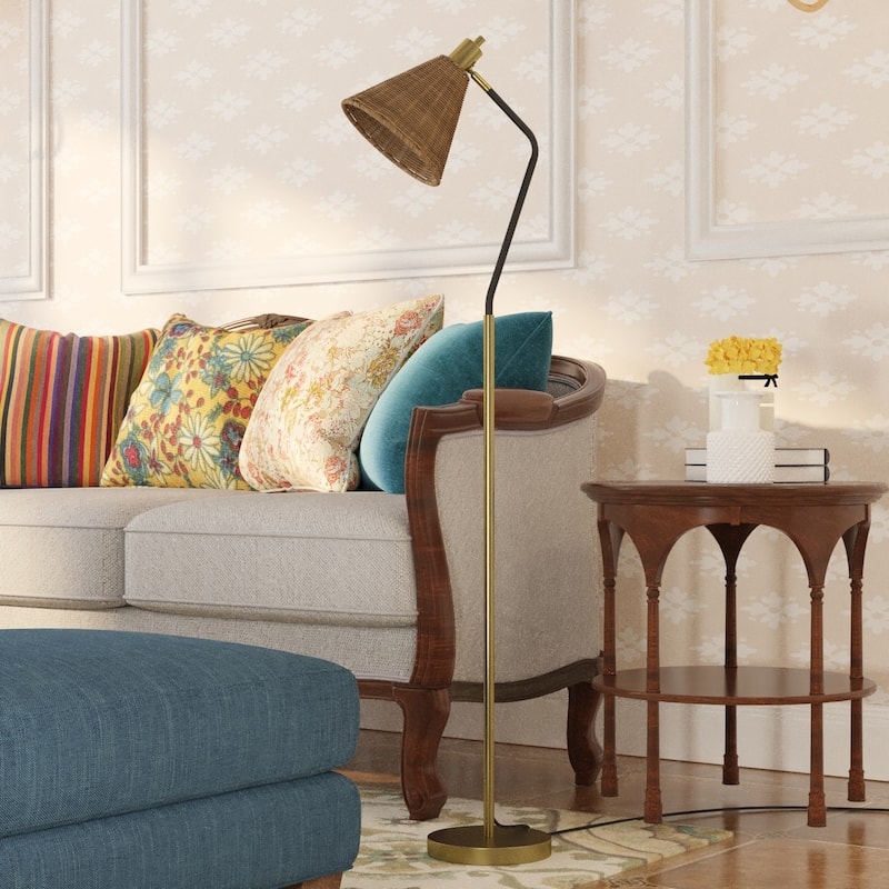 Floor Lamp Swing Arm Gold Accents Minimalist Task Lighting Black