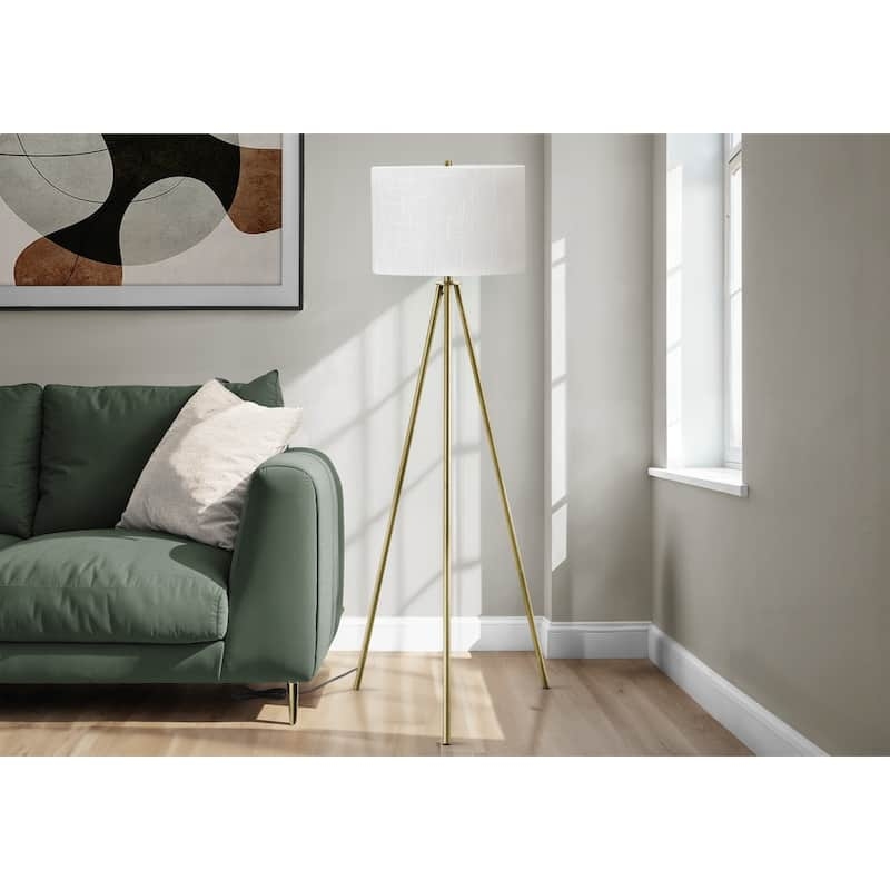 Floor Lamp Tall Brushed Metal Drum Shade Living Room Lighting
