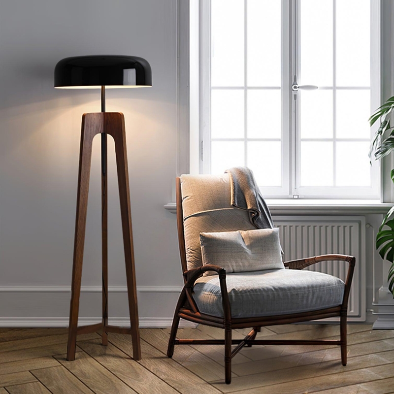 Floor Lamp Tall Cylindrical White Shade Tripod Base Japandi Style