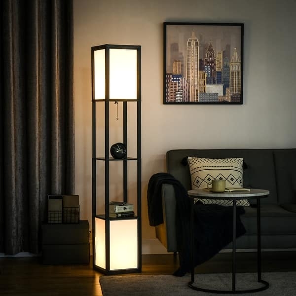Floor Lamp Tall Rectangular Silhouette Integrated Shelving Storage
