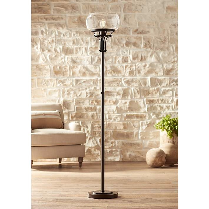 Floor Lamp Tall Silhouette Bronze Finish White Drum Shade Classic