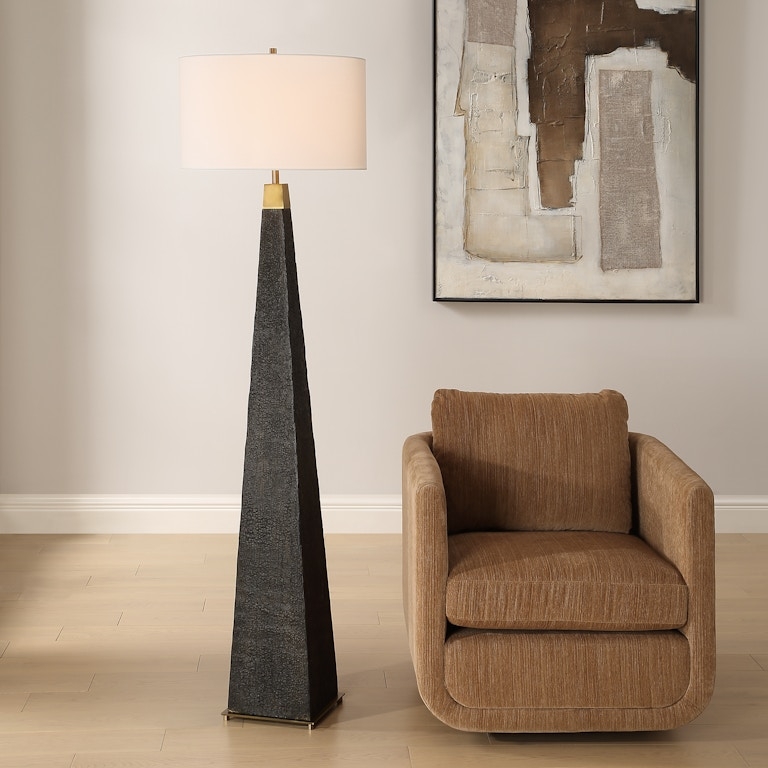 Floor Lamp Tapered Spindle Base Grey Drum Shade Modern Farmhouse