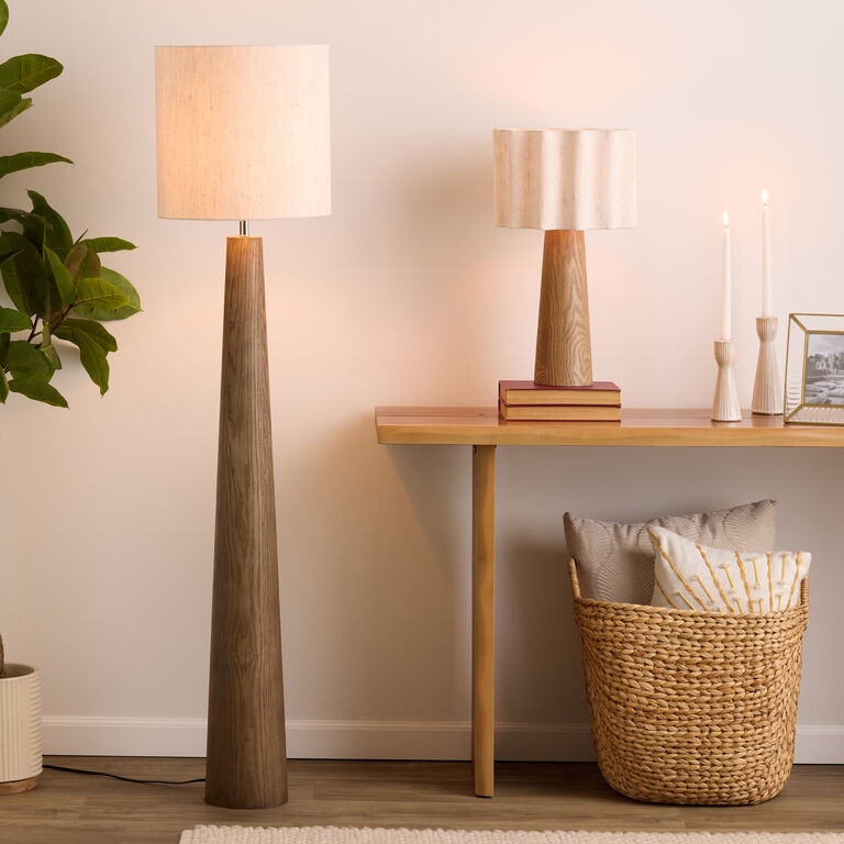 Floor Lamp Tapered Tripod Base Woven Jute Shade Organic Style Lighting