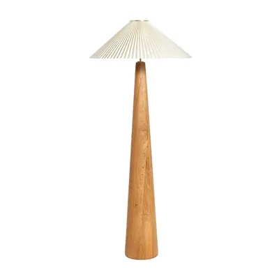Floor Lamp Tapered Wood Base Conical Silhouette Linen Shade