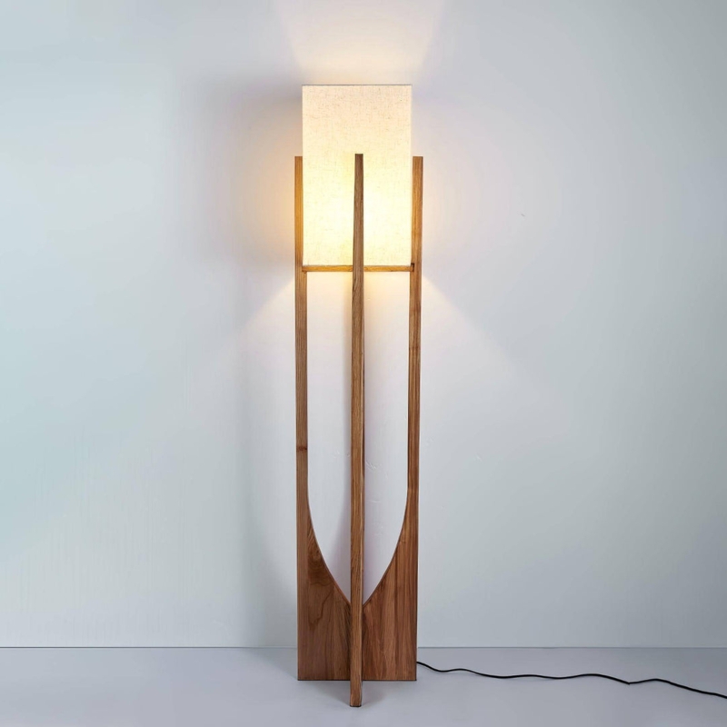 Floor Lamp Tapered Wood Legs Tall Shade Mid-Century Tripod Lighting