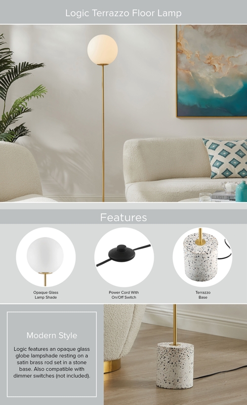 Floor Lamp: Terrazzo Base with Staggered Dual Glass Globe Shades