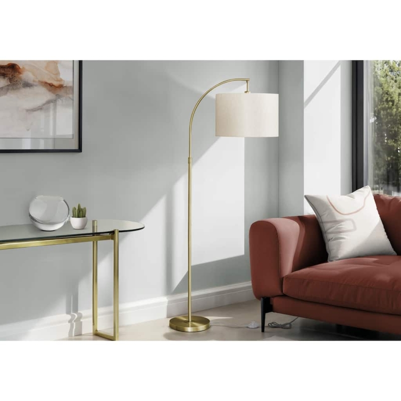 Floor Lamp Textured Cream Shade Pull Chain Brass Metal Lighting