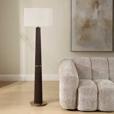 Floor Lamp Textured Wood Torchiere Stem Burnished Bronze