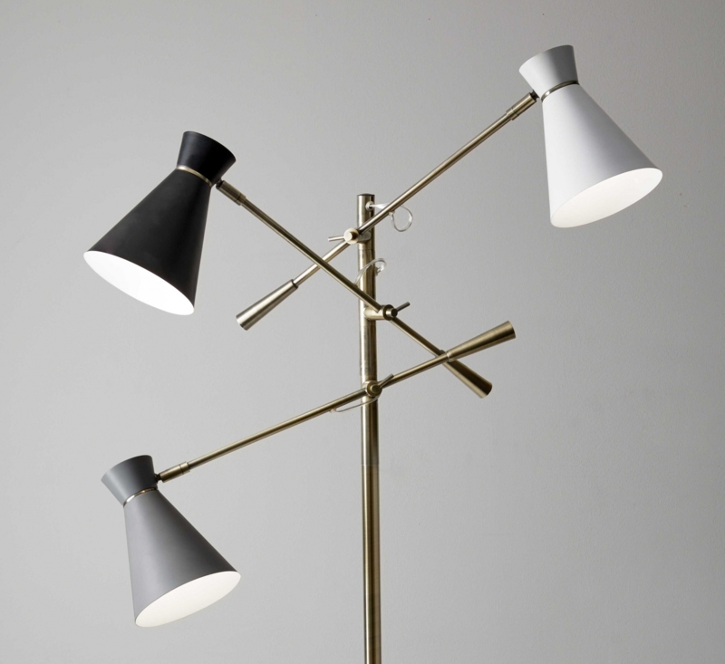 Floor Lamp Three-Arm Adjustable with Multi-Colored Shades Satin Brass