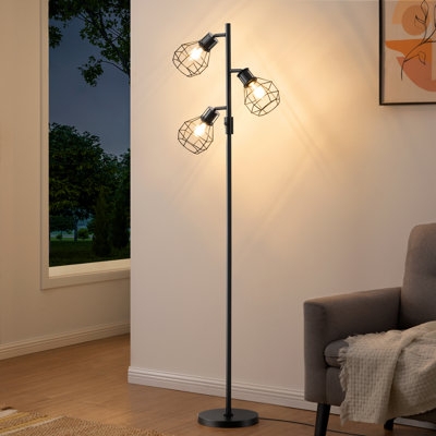 Floor Lamp Three Light Adjustable Heads Matte Black Frosted