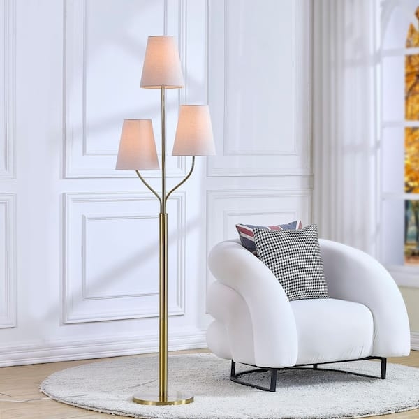 Floor Lamp Three Light Tree Adjustable Shades White Finish