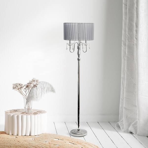 Floor Lamp Tiered Drum Shade Polished Chrome Silver Finish