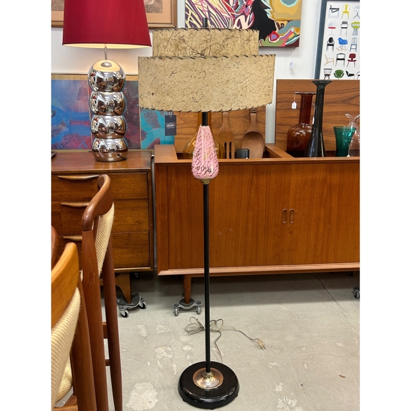 Floor Lamp Tiered Fiberglass Shade Tripod Atomic Mid Century