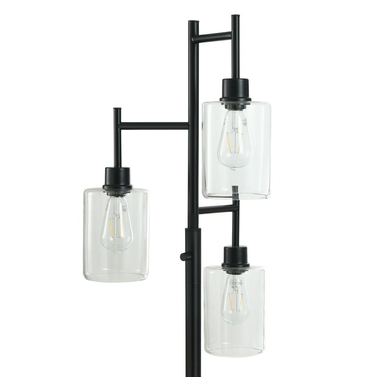 Floor Lamp Tiered Stems Matte Black Clear Cylinders