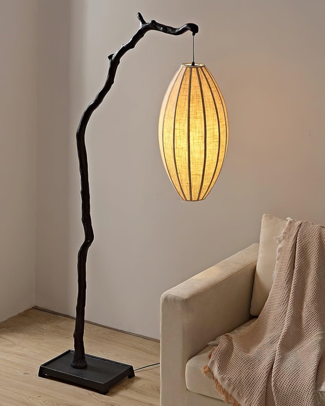 Floor Lamp Tiered Wood Stems, Three Globe Mid-Century