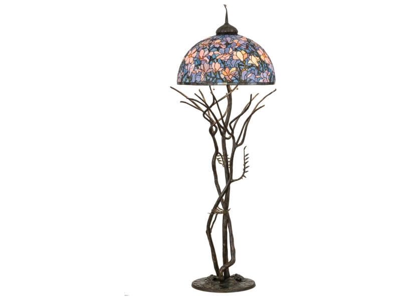 Floor Lamp Tiffany Style Blue Stained Glass Scalloped Mosaic Shade