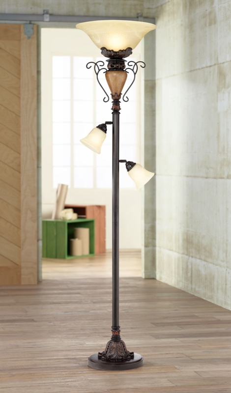 Floor Lamp Torchiere Alabaster Glass Adjustable Side Lights Bronze