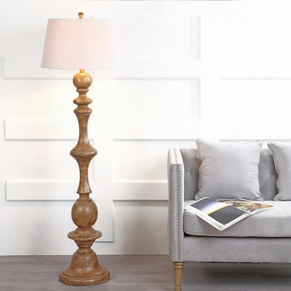 Floor Lamp Traditional Spindle Base Turned Column Resin Drum Shade