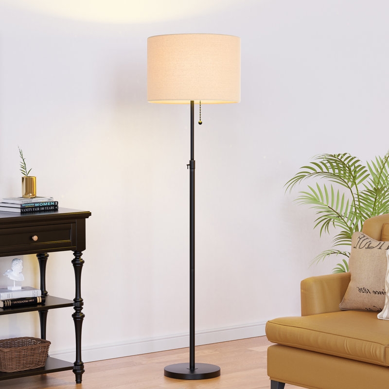 Floor Lamp Traditional Swing Arm Adjustable Height Matte Black
