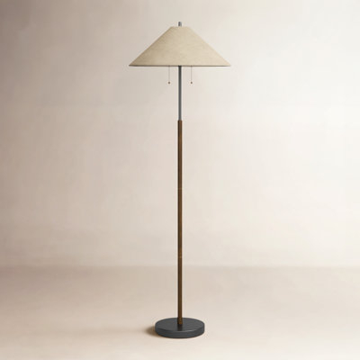 Floor Lamp Traditional Turned Wood Base Satin Finish Bell Shade