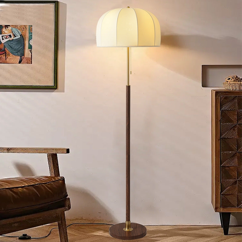 Floor Lamp Traditional Vintage Black Iron Pleated Shade Tray Table