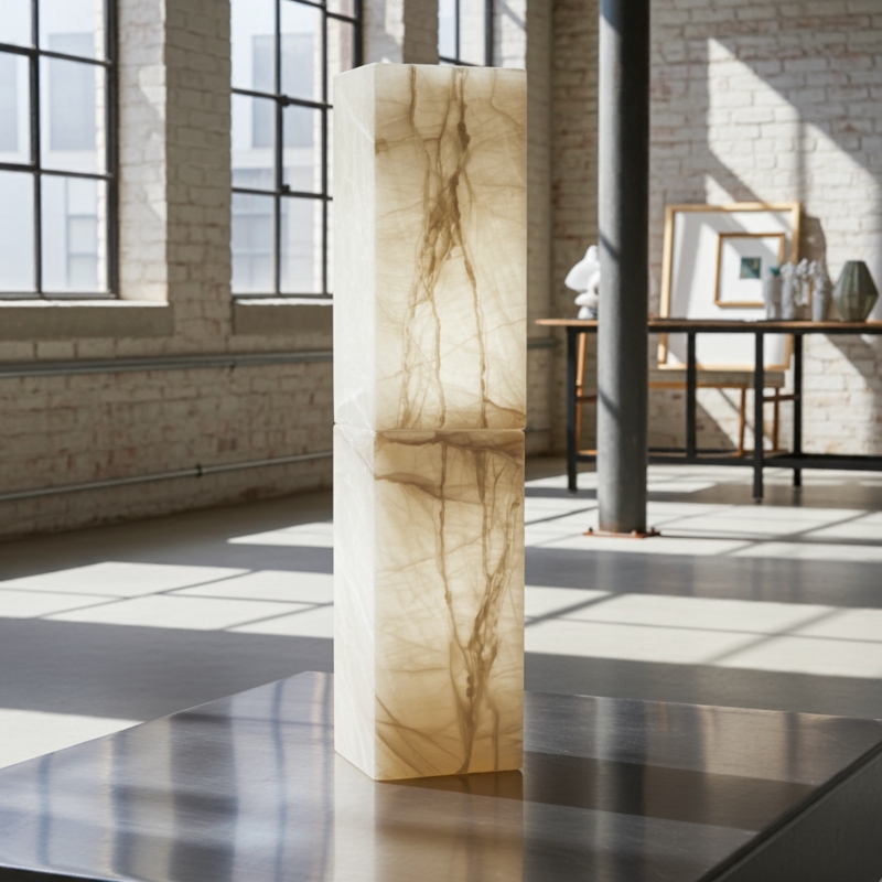 Floor Lamp Translucent White Stone Column Monolithic Minimalist Glow