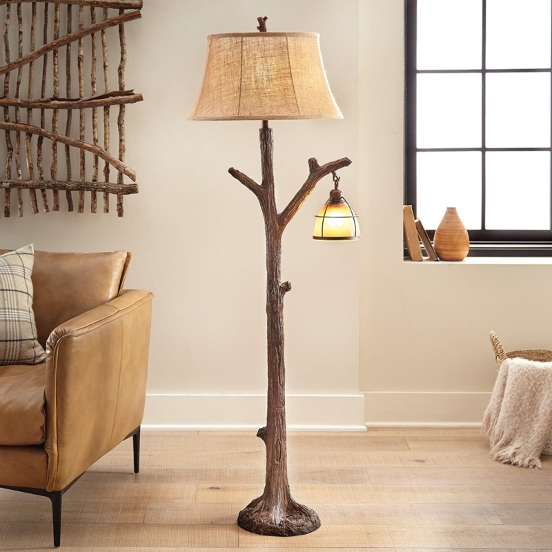 Floor Lamp Tree Branch Base, Integrated Nightlight Rustic